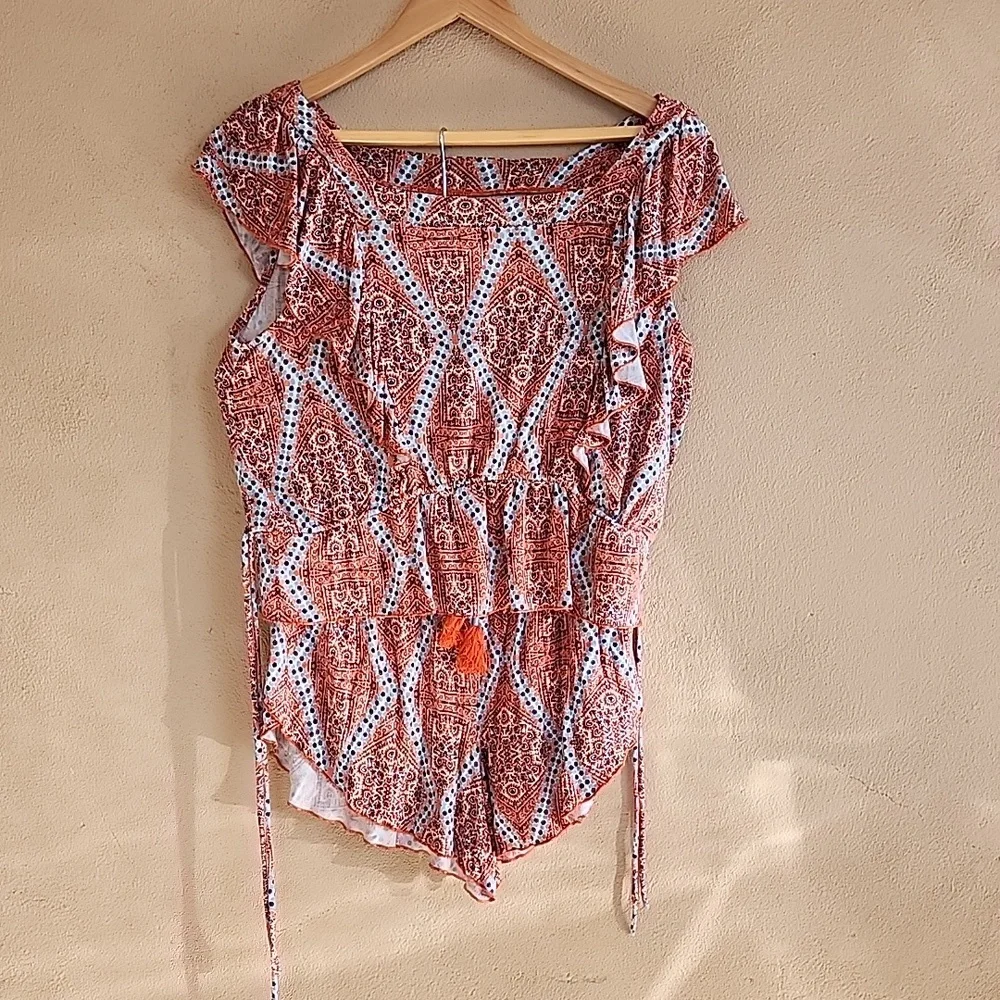 ANTHROPOLOGIE Smocked Short Set M Loungewear Pajamas Top High Waist Sleep Shorts - Picture 4 of 16